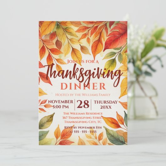 Lebhafte Aquarellfarben-Herbstlaube - Erntedank an Einladung (Stehend Vorderseite)
