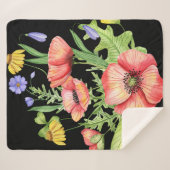 "Lebhafte Aquarellfarben-Wildblumen auf schwarzer Sherpadecke (Vorderseite (Horizontal))