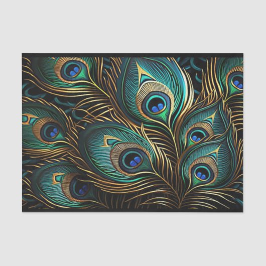 Lebhafte Art Deco Pfauenfeathers Seidenpapier (Vorderseite)