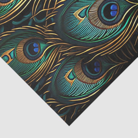 Lebhafte Art Deco Pfauenfeathers Seidenpapier (Ausschnitt)