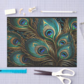 Lebhafte Art Deco Pfauenfeathers Seidenpapier (Handwerk)
