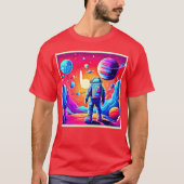 Lebhafte Astronauten Cartoon Art T-Shirt (Vorderseite)
