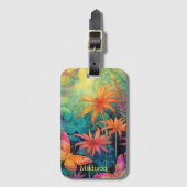 Lebhafte Batik Wasserfarbenflora mit Schmetterling Gepäckanhänger (Vorderseite Vertikal)