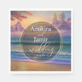 Lebhafte Beach Background Imitate Glitzer Hochzeit Serviette