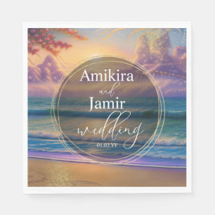 Lebhafte Beach Background Imitate Glitzer Hochzeit Serviette