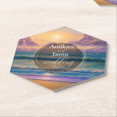 Lebhafte Beach Background Imitate Glitzer Hochzeit Untersetzer (angewinkelt)