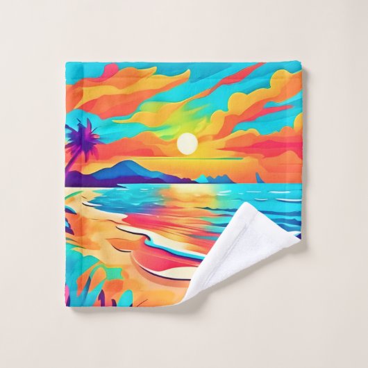 Lebhafte Beach Sunset Art Badhandtuch Set (Waschlappen)