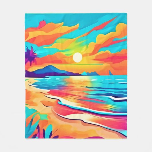 Lebhafte Beach Sunset Art Fleecedecke (Vorderseite)
