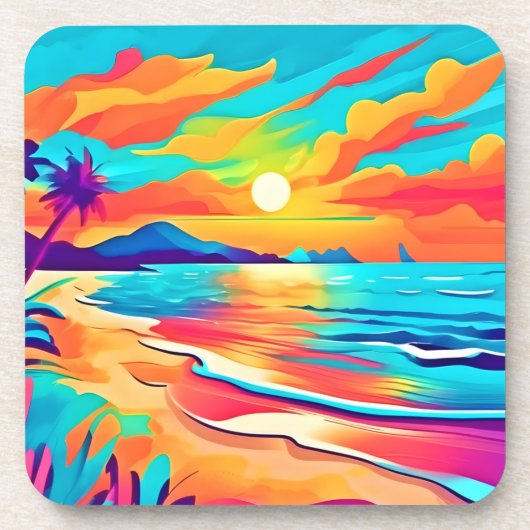 Lebhafte Beach Sunset Art Getränkeuntersetzer (Vorderseite)