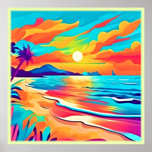 Lebhafte Beach Sunset Art Poster (Vorne)
