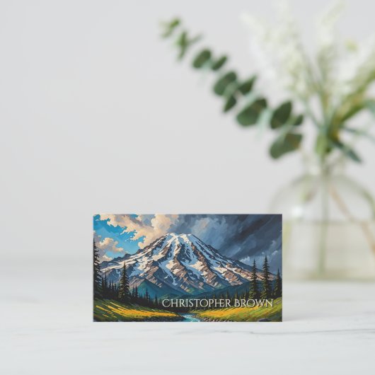 Lebhafte Berg Rainier Landschaft Wolken Bäume QR Visitenkarte (Stehend Vorderseite)