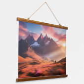 Lebhafte Berg- und Flusslandschaft Wandteppich Mit Holzrahmen (Gewinkelt)