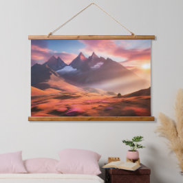 Lebhafte Berg- und Flusslandschaft Wandteppich Mit Holzrahmen