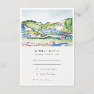 Lebhafte Berglandschaft Blush Green Wedding RSVP Begleitkarte