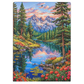 Lebhafte Berglandschaft mit Reflektion Klemmbrett (Rückseite)