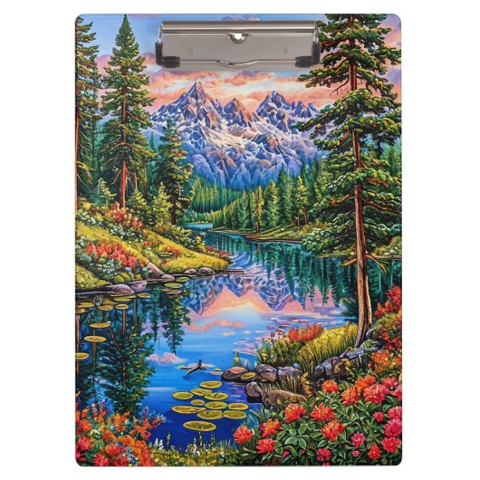 Lebhafte Berglandschaft mit Reflektion Klemmbrett (Vorderseite)
