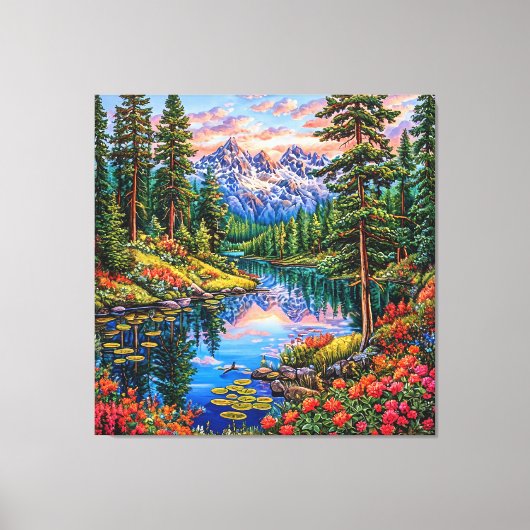 Lebhafte Berglandschaft mit Reflektion Leinwanddruck (Vorderseite)