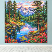 Lebhafte Berglandschaft mit Reflektion Leinwanddruck (Insitu (Holzboden))