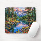 Lebhafte Berglandschaft mit Reflektion Mousepad (Mit Mouse)
