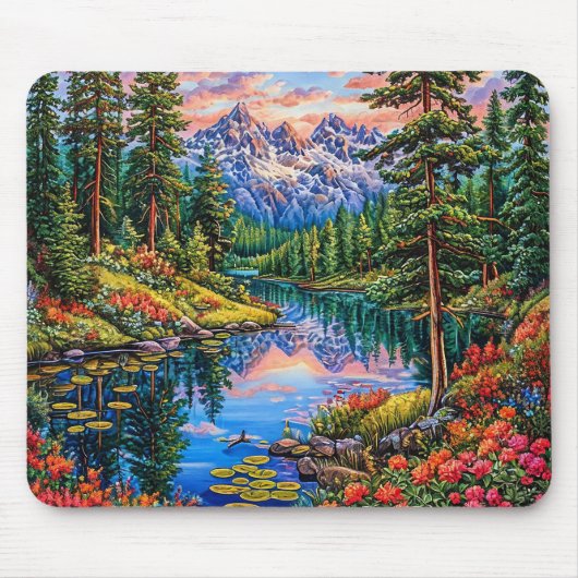 Lebhafte Berglandschaft mit Reflektion Mousepad (Vorne)
