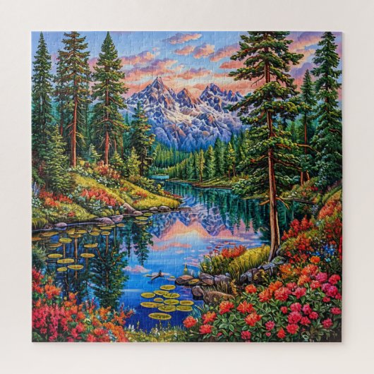 Lebhafte Berglandschaft mit Reflektion Puzzle (Vertikal)