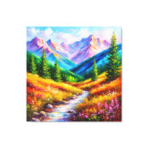 Lebhafte Berglandschaft mit Stream, Wildblume