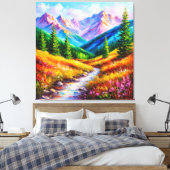 Lebhafte Berglandschaft mit Stream, Wildblume Leinwanddruck (Insitu (Schlafzimmer))