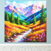 Lebhafte Berglandschaft mit Stream, Wildblume Leinwanddruck (Insitu (Holzboden))