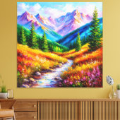 Lebhafte Berglandschaft mit Stream, Wildblume Leinwanddruck (Insitu (Wohnzimmer))