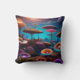 Lebhafte biolumineszente Pilze in Alien Cosmos Kissen