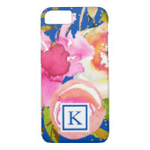 Lebhafte blaue Flora und Konfetti-Monogramm Case-Mate iPhone Hülle (Rückseite)