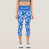 Lebhafte Blaue Geometrie Hochwaiste Leggings (Vorderseite)