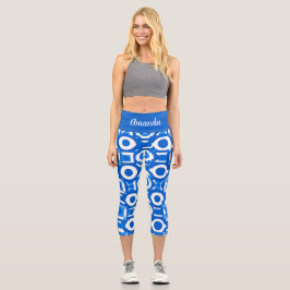 Lebhafte Blaue Geometrie Hochwaiste Leggings