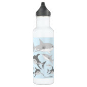 Lebhafte Blaue Illustration der Ozeanhaie Edelstahlflasche (Rechts)