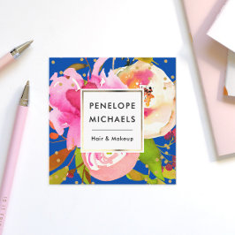 Lebhafte blaue Wasserfarbenflora mit Confetti Quadratische Visitenkarte