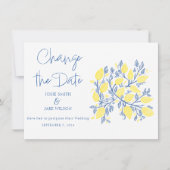 Lebhafte, blaugelbe Lemonreben ändern das Datum Save The Date (Vorderseite)