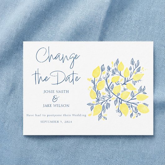 Lebhafte, blaugelbe Lemonreben ändern das Datum Save The Date