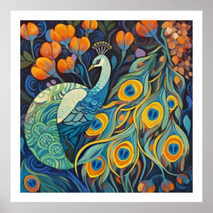 Lebhafte Blauwasserfarbe Peacock Poster