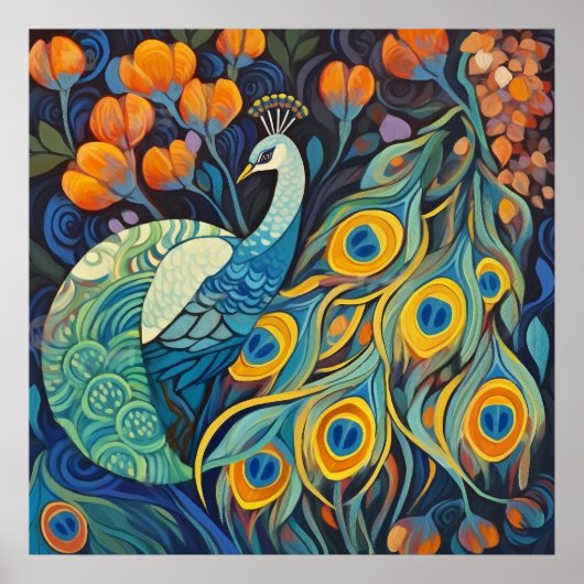 Lebhafte Blauwasserfarbe Peacock Poster (Vorne)