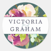 Lebhafte Bloom-Personalisierte Hochzeit Runder Aufkleber (Vorderseite)