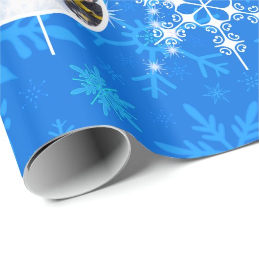 Lebhafte Blue Christmas oder Hanukkah Family Fotos Geschenkpapier (Rolleneckpunkt)