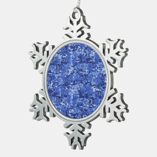 Lebhafte Blue Digital Camouflage Camouflage Textur Schneeflocken Zinn-Ornament (Rechts)