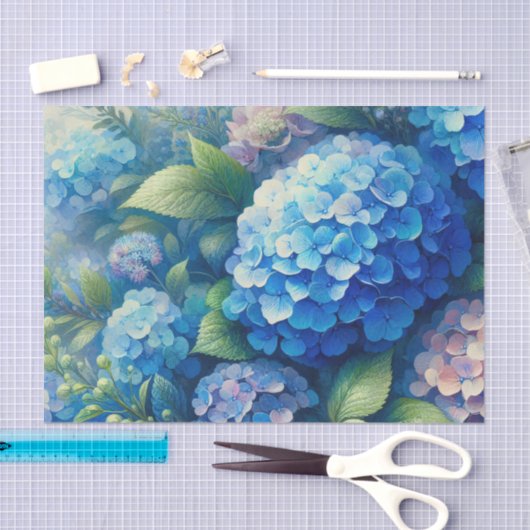 Lebhafte Blue Hydrangea und Blätter Dekoupage Seidenpapier (Handwerk)