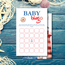 Lebhafte Blue Red Nautical Baby Shower Bingo Card