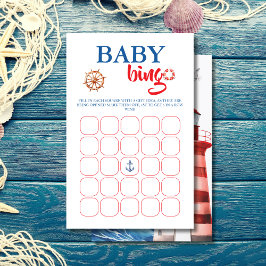 Lebhafte Blue Red Nautical Baby Shower Bingo Card