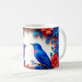 Lebhafte Bluebirds in farbenfrohen Blume Kaffeetasse (VorderseiteRechts)