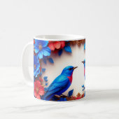 Lebhafte Bluebirds in farbenfrohen Blume Kaffeetasse (Vorderseite Links)