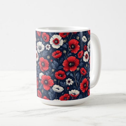 Lebhafte Blume aus Rot und Weißmohn Kaffeetasse (VorderseiteRechts)