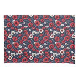 Lebhafte Blume aus Rot und Weißmohn Kissenbezug