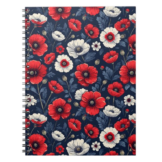 Lebhafte Blume aus Rot und Weißmohn Notizblock (Vorderseite)